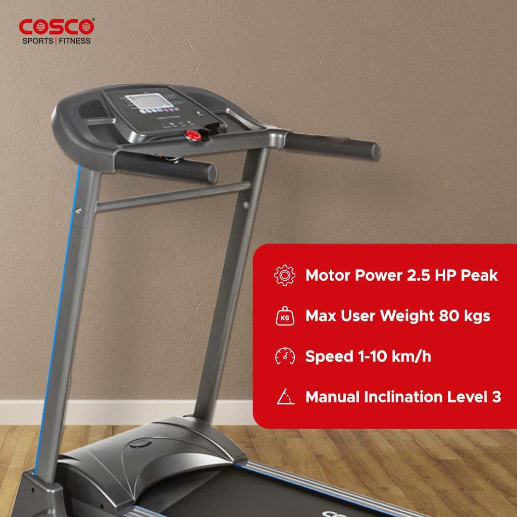 Cosco K 11 (1.25 HP DC Motor) Treadmill with Manual Incline Upto 3 Levels
