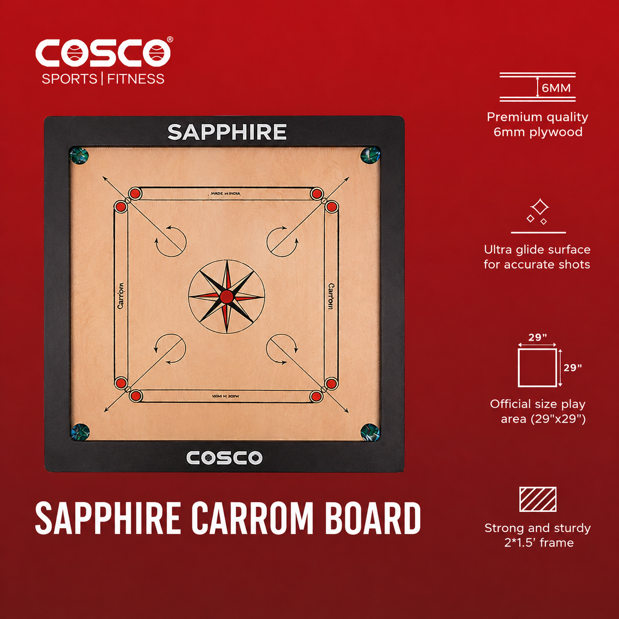 Carrom Board Sapphire 33 inches Main image